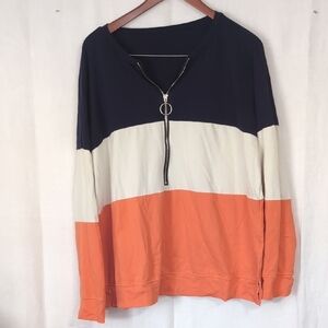 Navy Orange Colorblock Half Zip Long Sleeve Top Size XXL